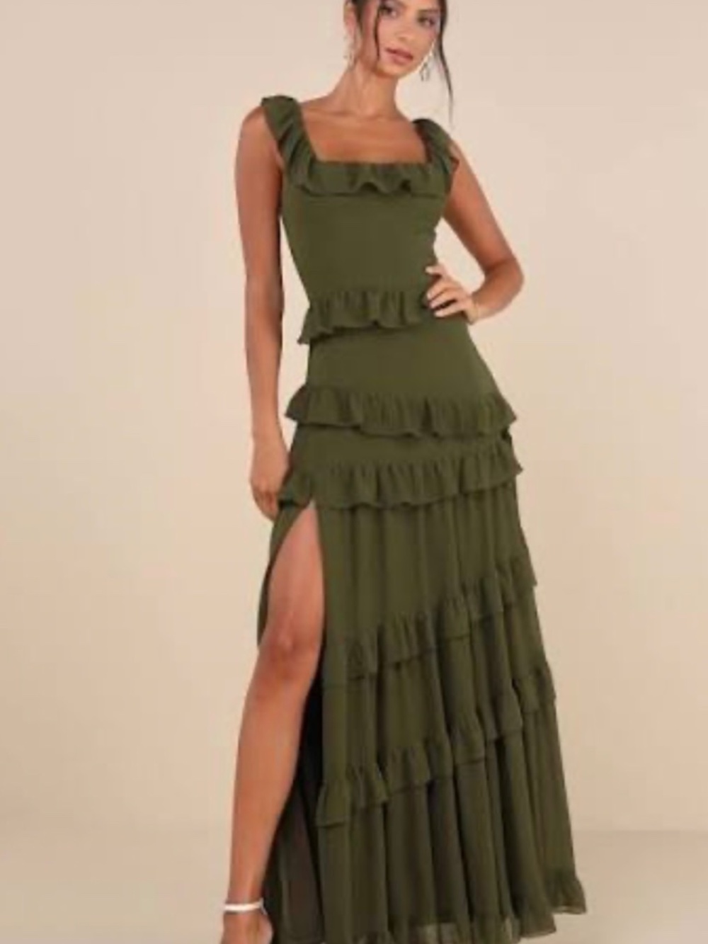 Lulus Olive Green Tiered Ruffle Maxi Dress - Picture 4 of 4